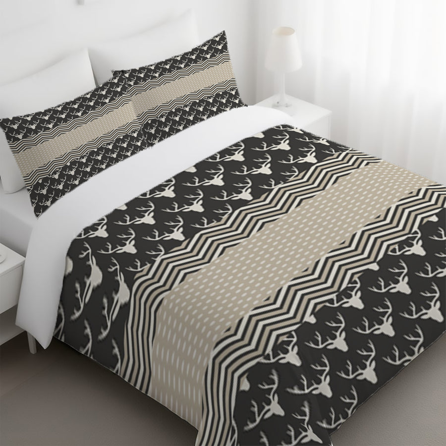 Gray Nordic Folk Stripe Pattern Duvet Cover