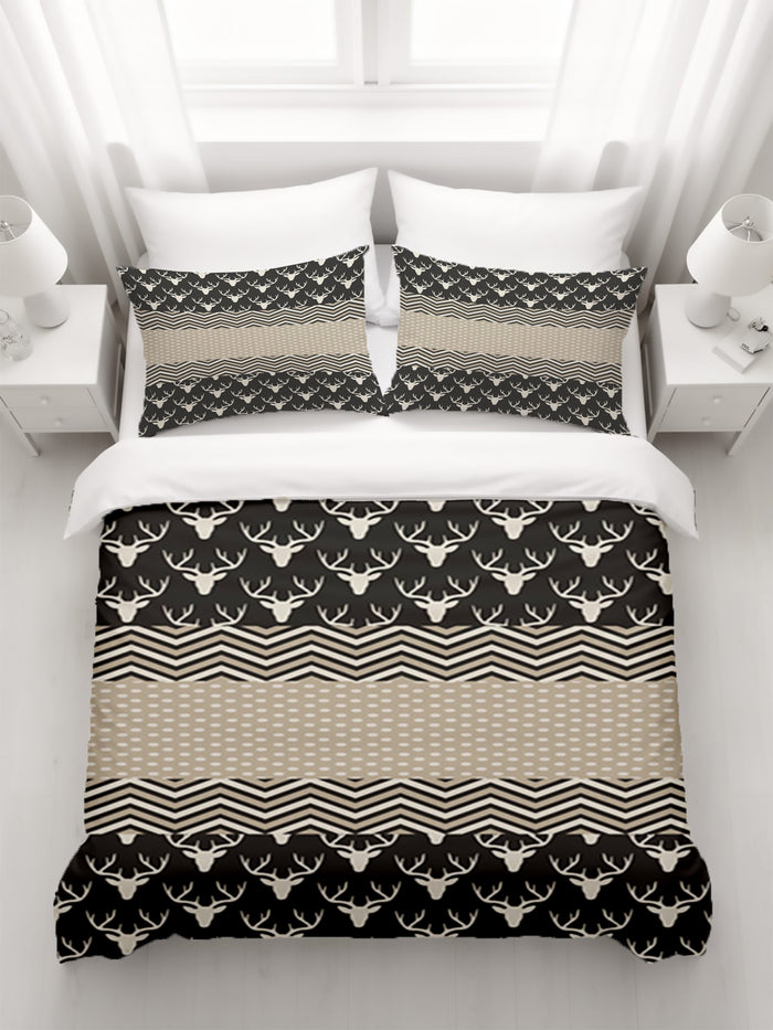 Gray Nordic Folk Stripe Pattern Duvet Cover