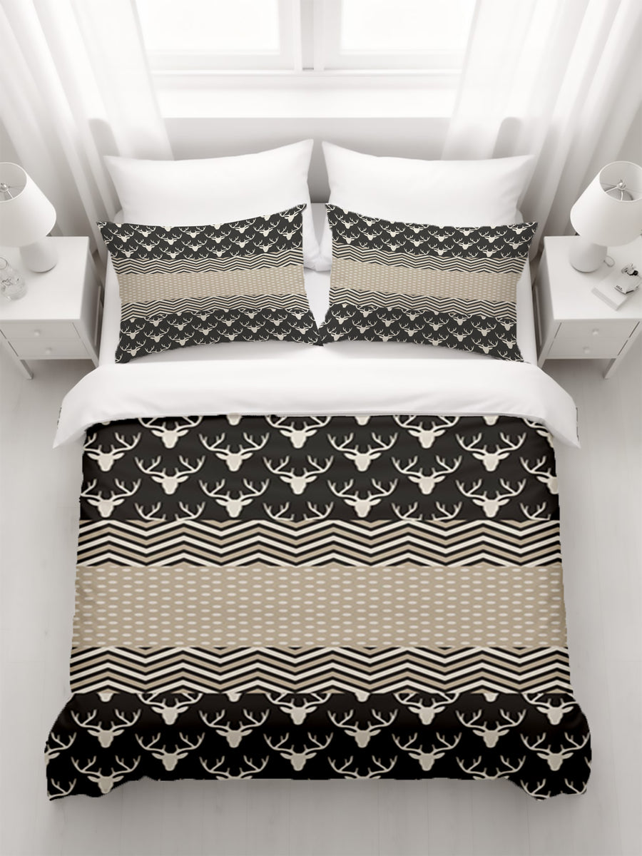 Gray Nordic Folk Stripe Pattern Duvet Cover