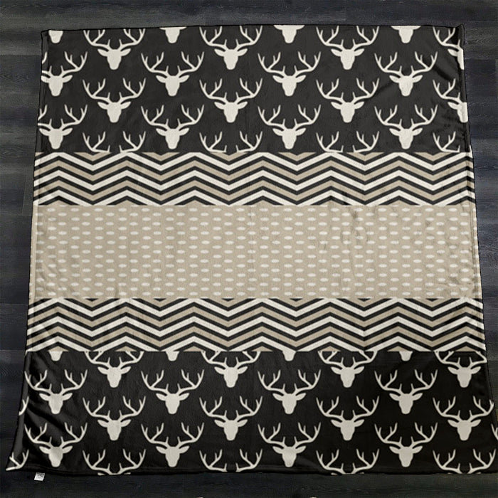 Gray Nordic Folk Stripe Pattern Fleece Sherpa Blanket