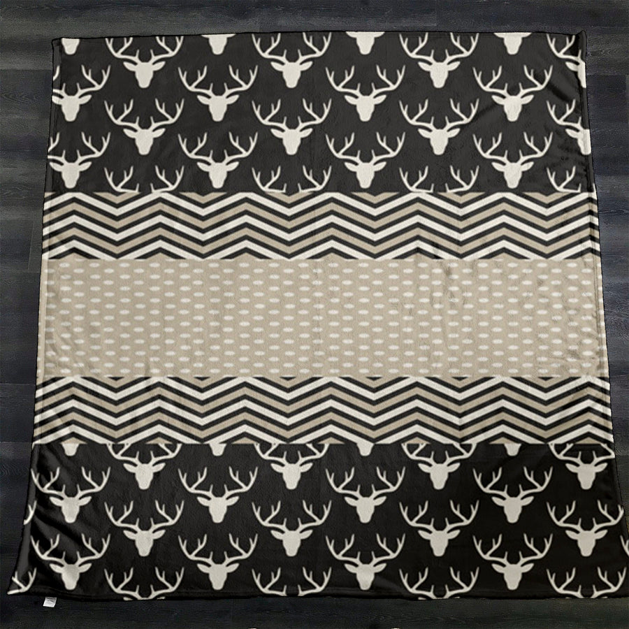 Gray Nordic Folk Stripe Pattern Fleece Sherpa Blanket