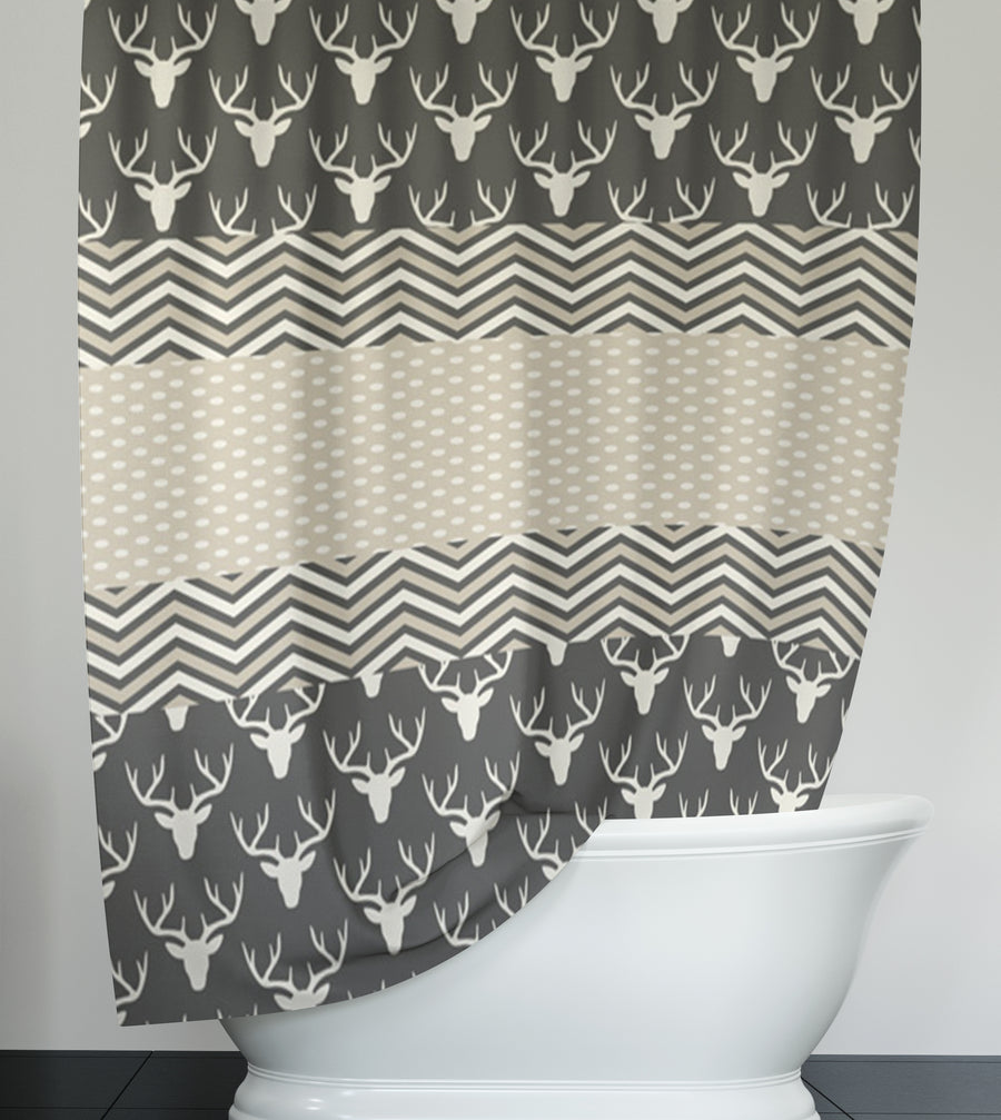 Gray Nordic Folk Stripe Pattern Shower Curtain