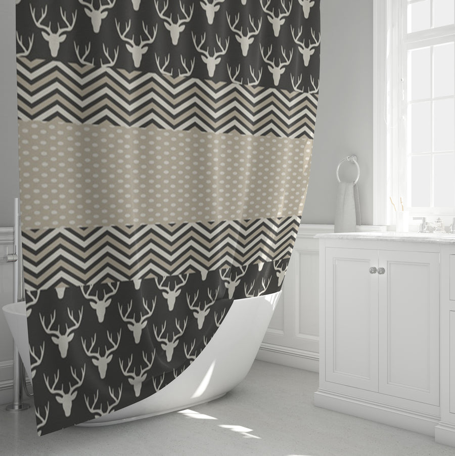 Gray Nordic Folk Stripe Pattern Shower Curtain