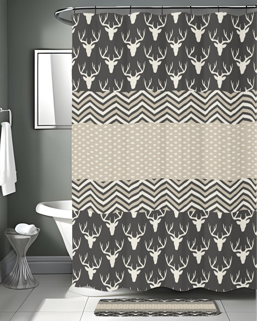 Gray Nordic Folk Stripe Pattern Shower Curtain