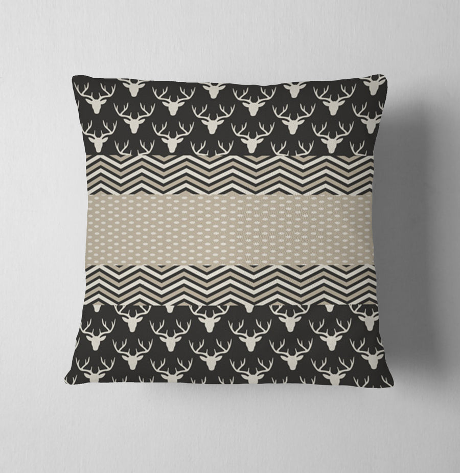 Gray Nordic Folk Stripe Pattern Throw Pillow Cover
