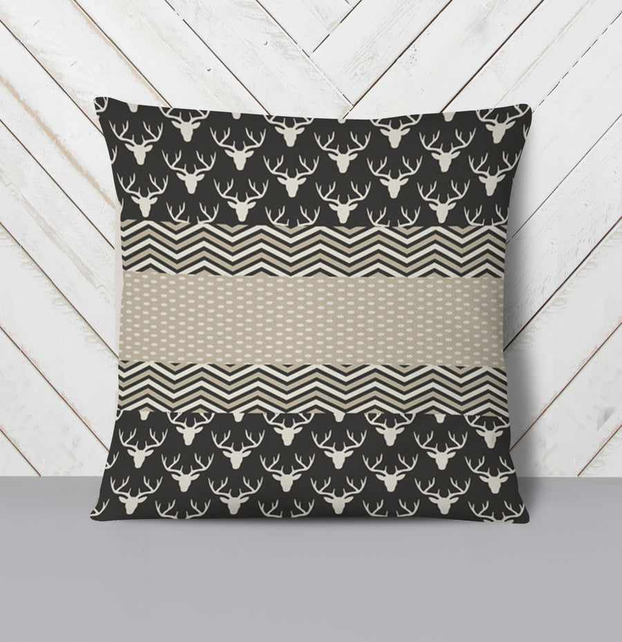 Gray Nordic Folk Stripe Pattern Throw Pillow Cover