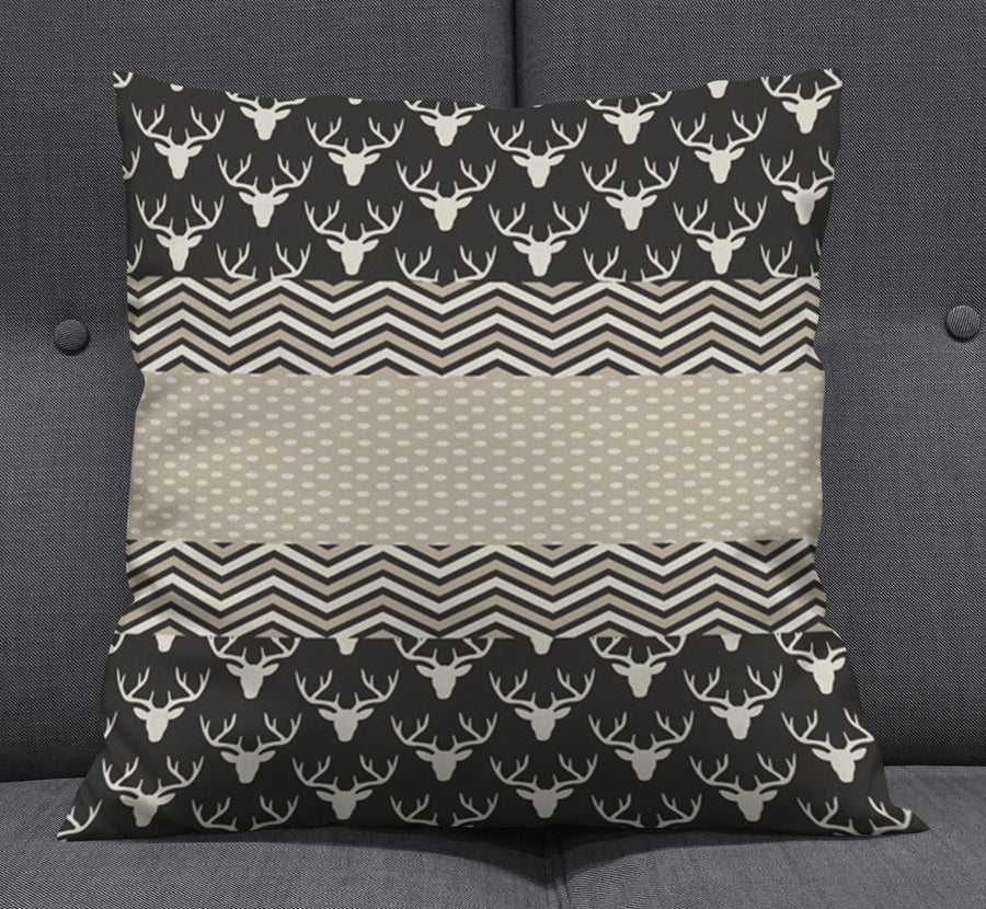 Gray Nordic Folk Stripe Pattern Throw Pillow Cover