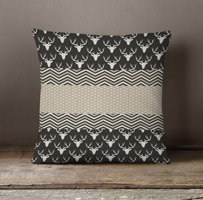Gray Nordic Folk Stripe Pattern Throw Pillow Cover