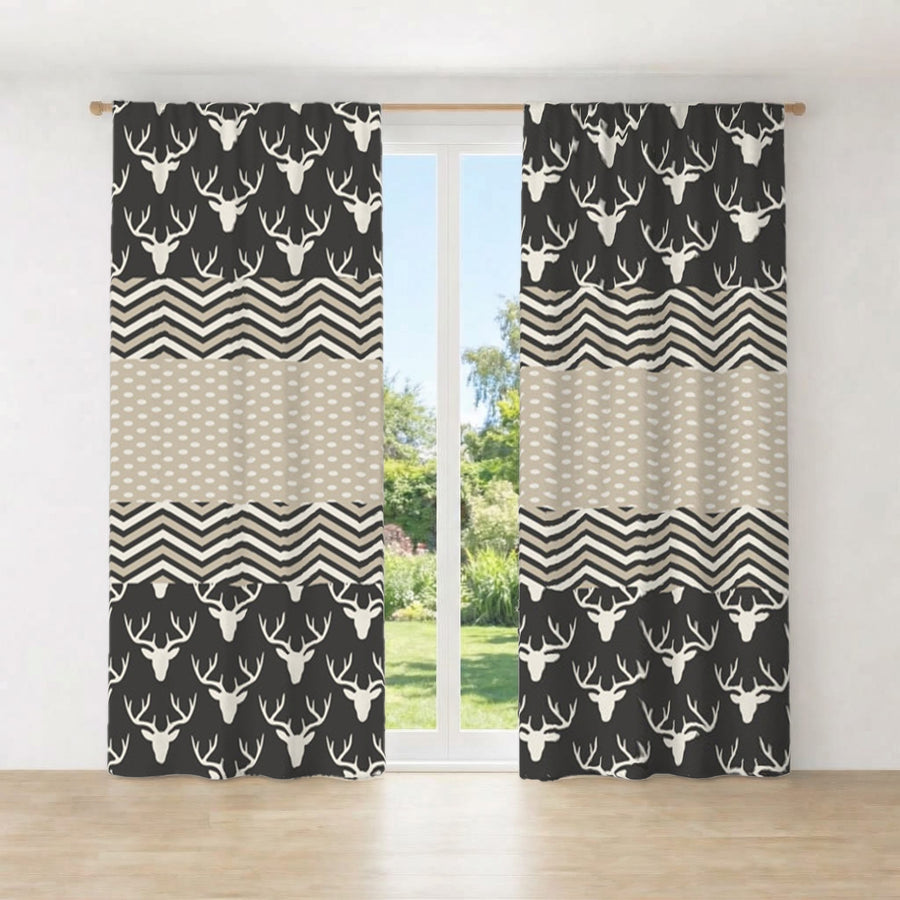 Gray Nordic Folk Stripe Pattern Window Curtains