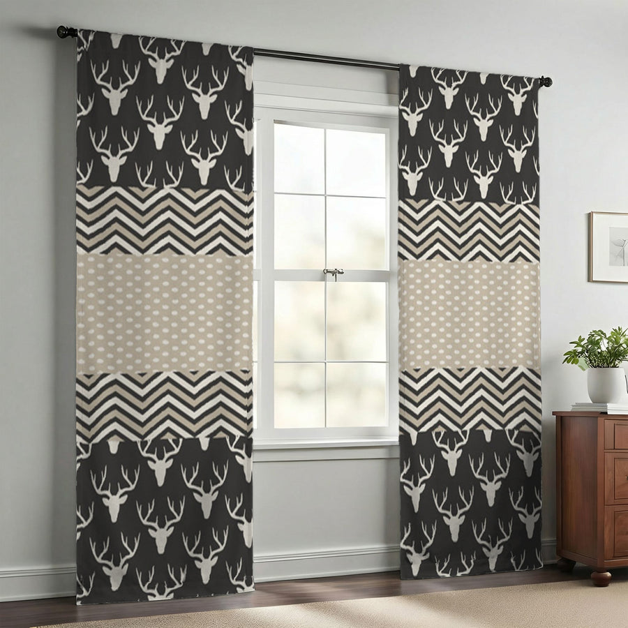 Gray Nordic Folk Stripe Pattern Window Curtains