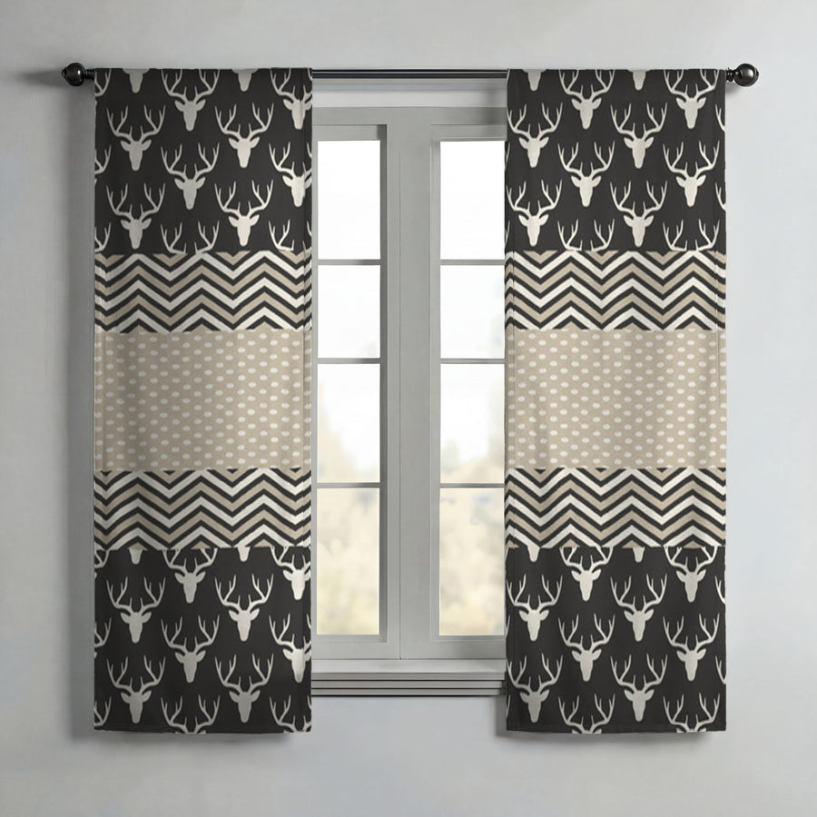 Gray Nordic Folk Stripe Pattern Window Curtains