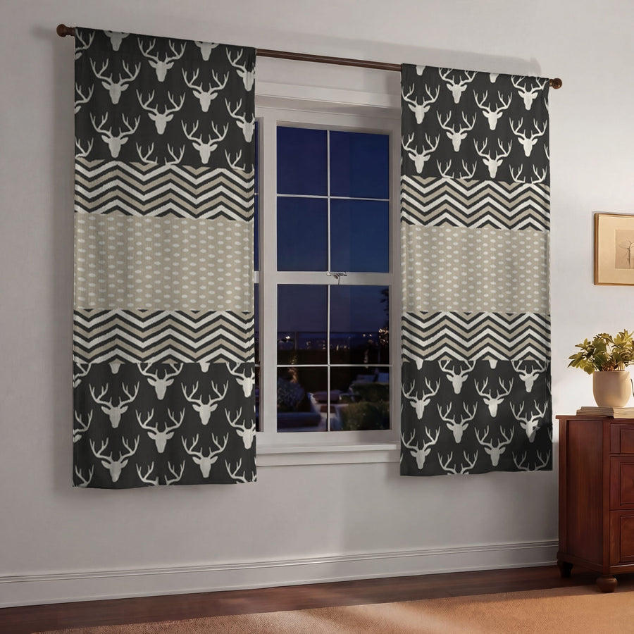 Gray Nordic Folk Stripe Pattern Window Curtains