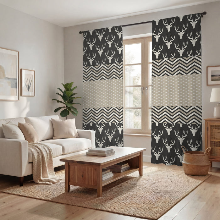Gray Nordic Folk Stripe Pattern Window Curtains
