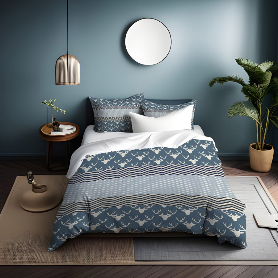 Blue Nordic Folk Stripe Pattern Duvet Cover