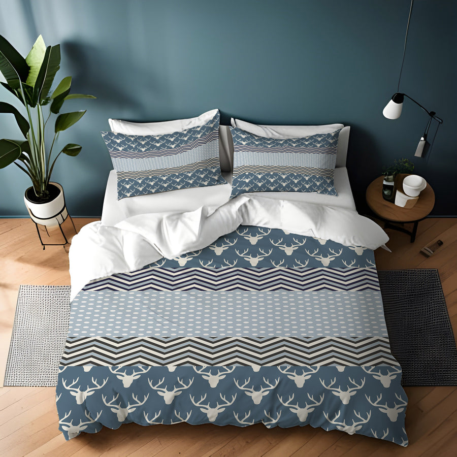 Blue Nordic Folk Stripe Pattern Duvet Cover