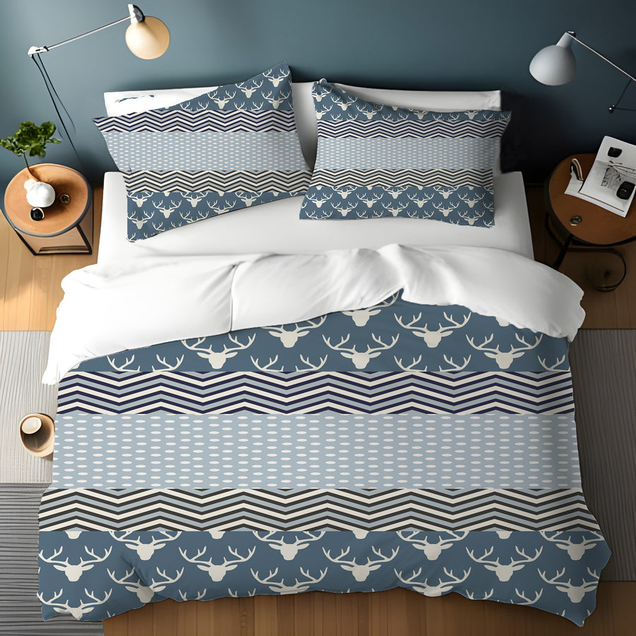 Blue Nordic Folk Stripe Pattern Duvet Cover