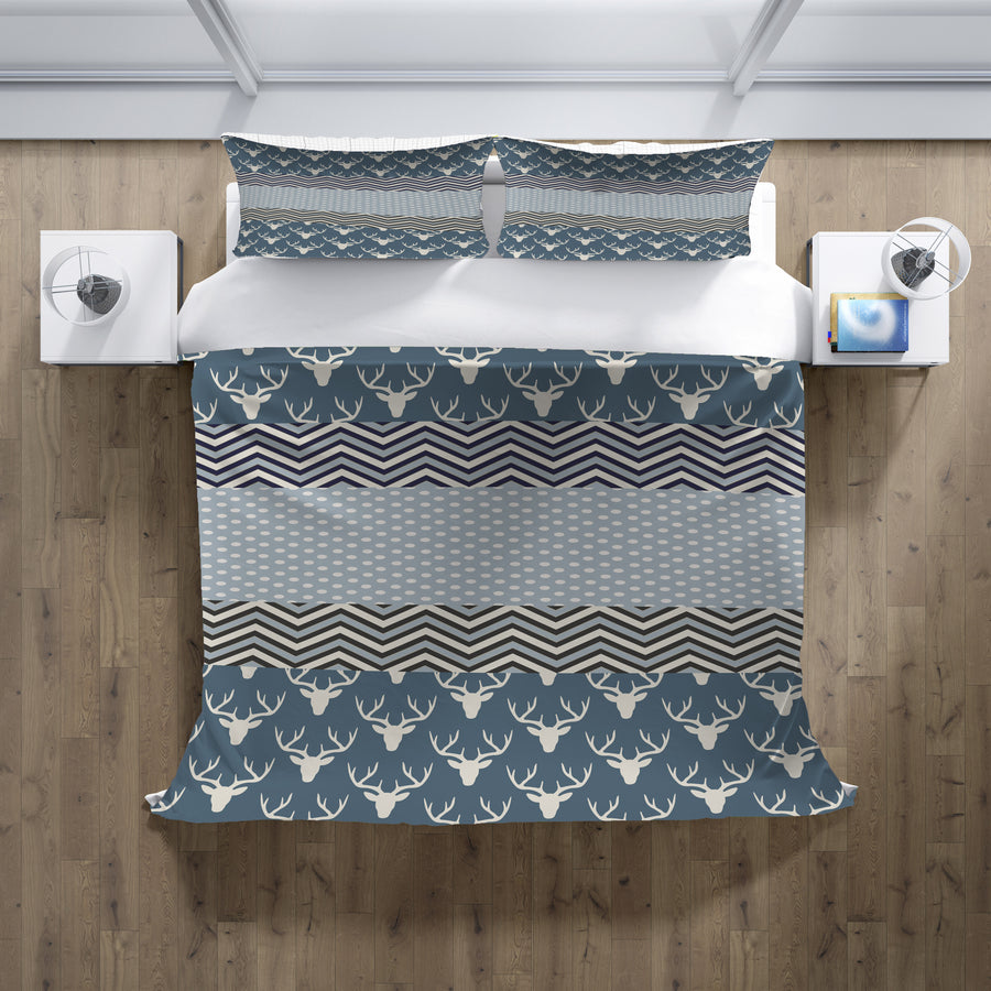 Blue Nordic Folk Stripe Pattern Duvet Cover