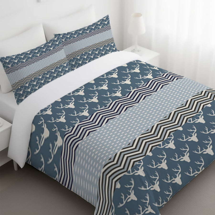 Blue Nordic Folk Stripe Pattern Duvet Cover