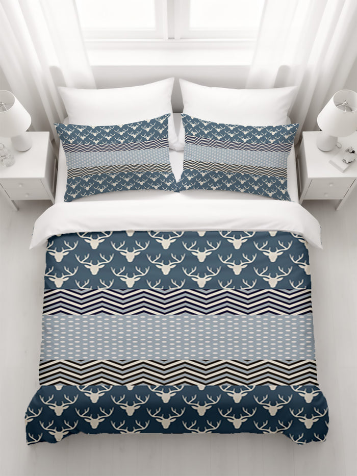 Blue Nordic Folk Stripe Pattern Duvet Cover
