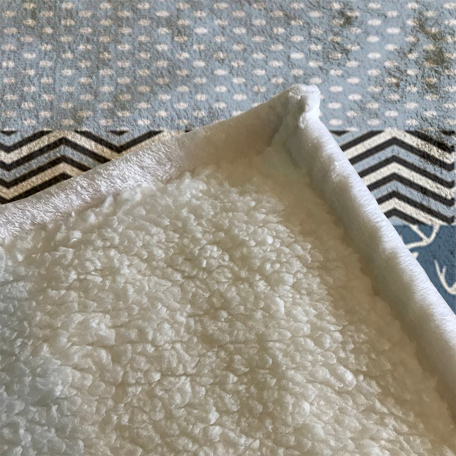 Blue Nordic Folk Stripe Pattern Fleece Sherpa Blanket