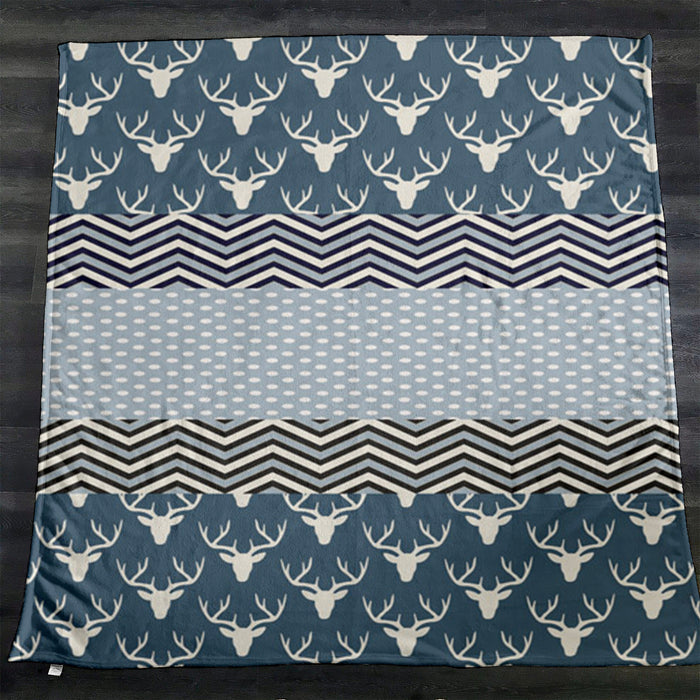 Blue Nordic Folk Stripe Pattern Fleece Sherpa Blanket