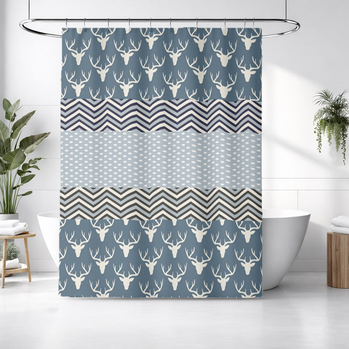 Blue Nordic Folk Stripe Pattern Shower Curtain