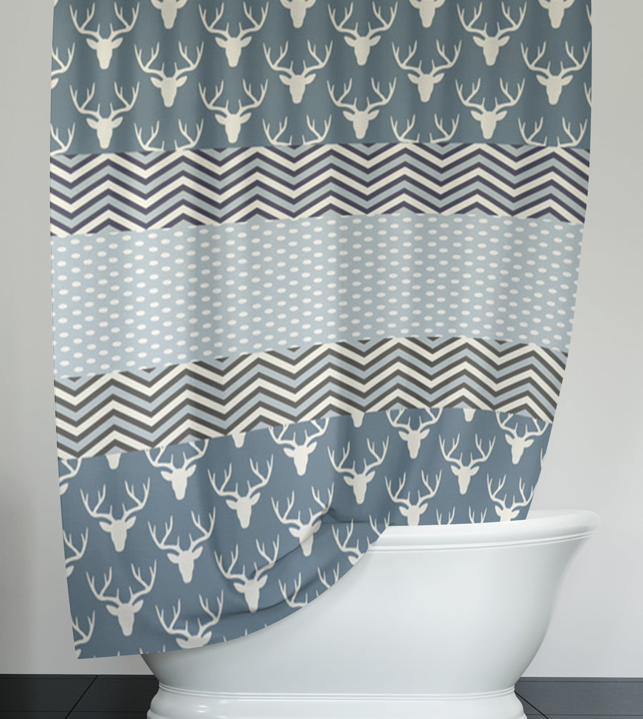 Blue Nordic Folk Stripe Pattern Shower Curtain