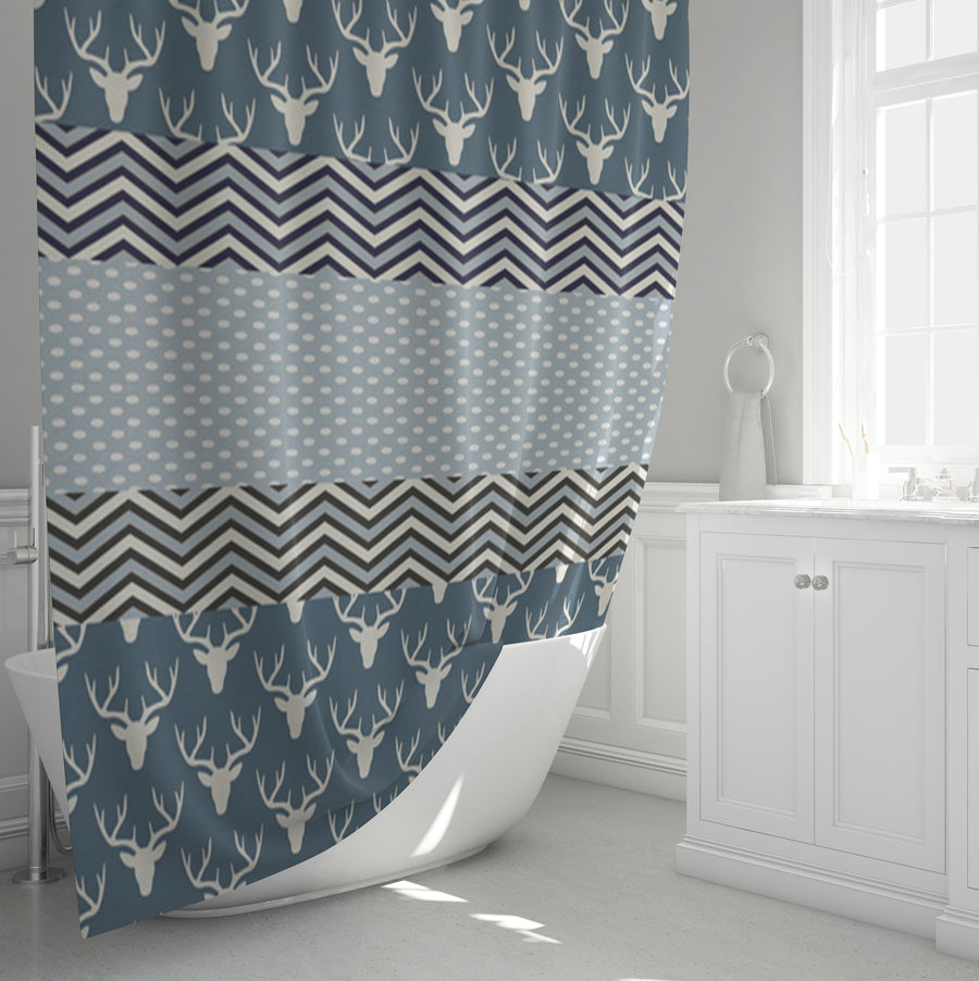 Blue Nordic Folk Stripe Pattern Shower Curtain