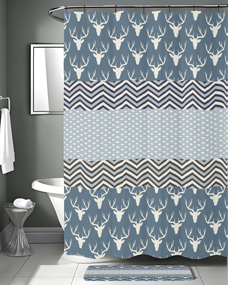Blue Nordic Folk Stripe Pattern Shower Curtain