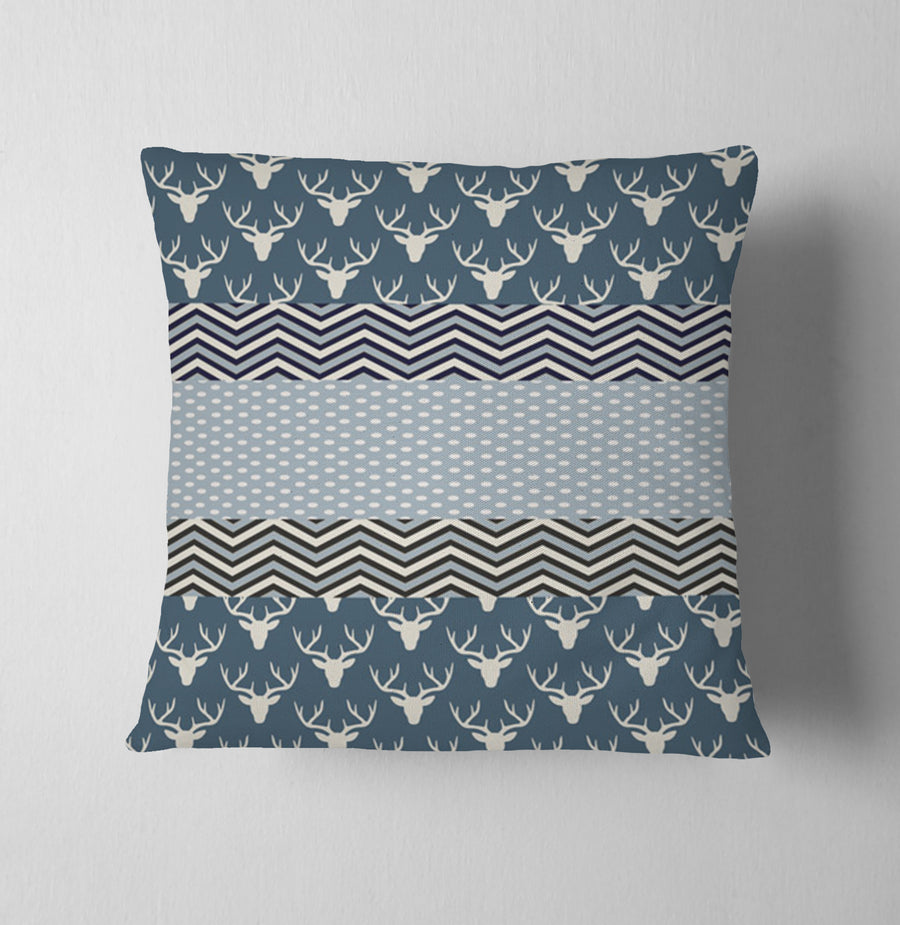 Blue Nordic Folk Stripe Pattern Throw Pillow Cover