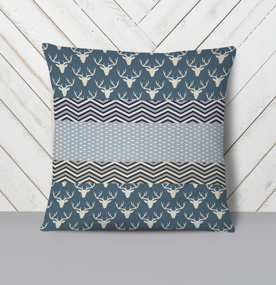 Blue Nordic Folk Stripe Pattern Throw Pillow Cover