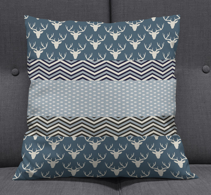 Blue Nordic Folk Stripe Pattern Throw Pillow Cover