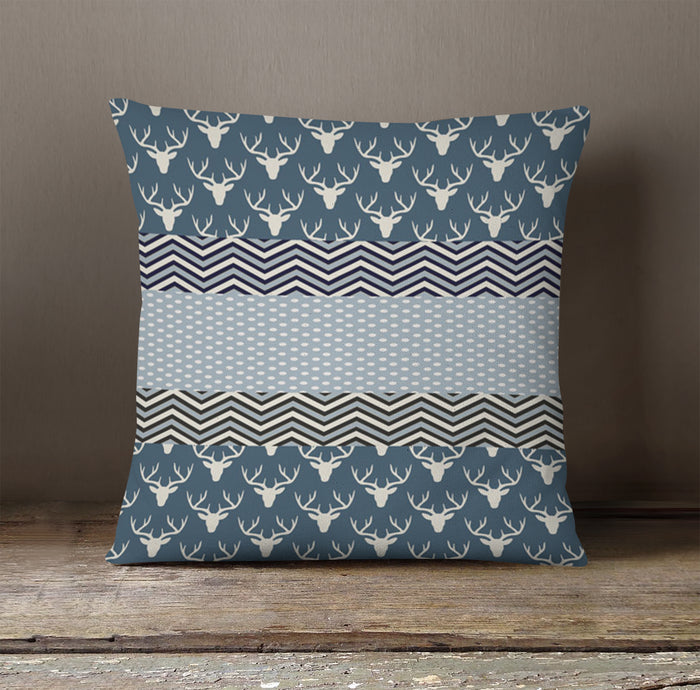 Blue Nordic Folk Stripe Pattern Throw Pillow Cover