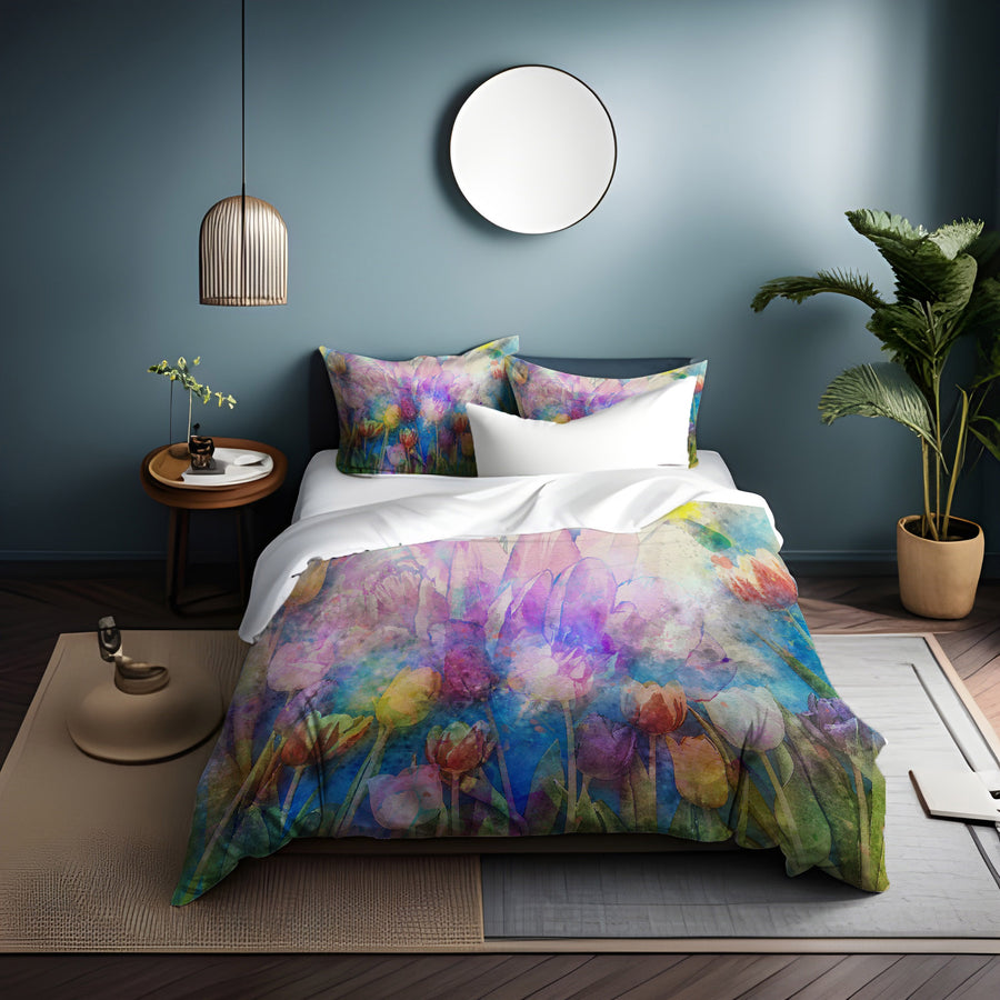 Multicolor Watercolor Garden Floral Pattern Duvet Cover