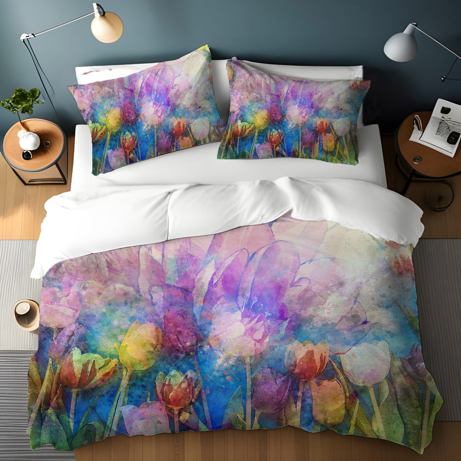 Multicolor Watercolor Garden Floral Pattern Duvet Cover