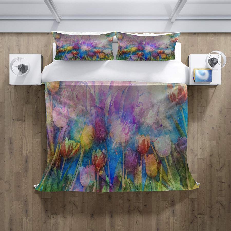 Multicolor Watercolor Garden Floral Pattern Duvet Cover