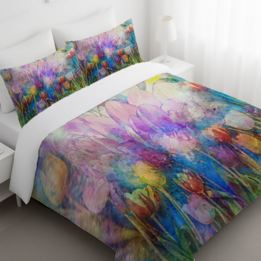 Multicolor Watercolor Garden Floral Pattern Duvet Cover