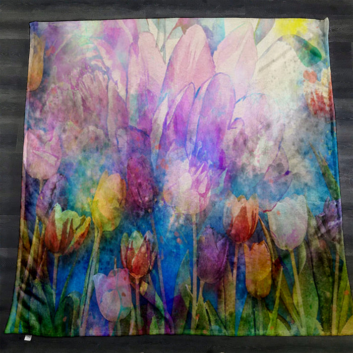 Multicolor Watercolor Garden Floral Pattern Fleece Sherpa Blanket