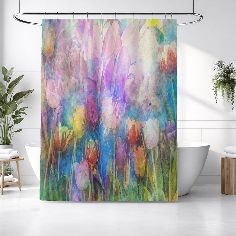 Multicolor Watercolor Garden Floral Pattern Shower Curtain
