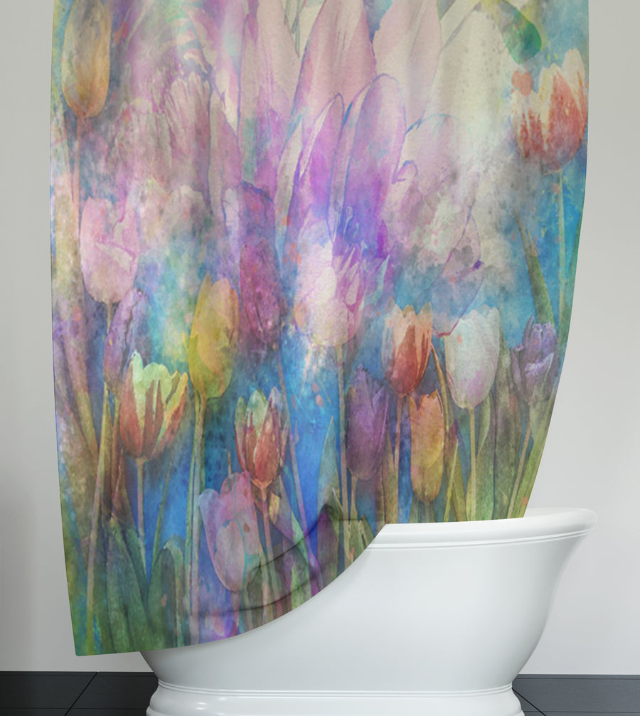 Multicolor Watercolor Garden Floral Pattern Shower Curtain