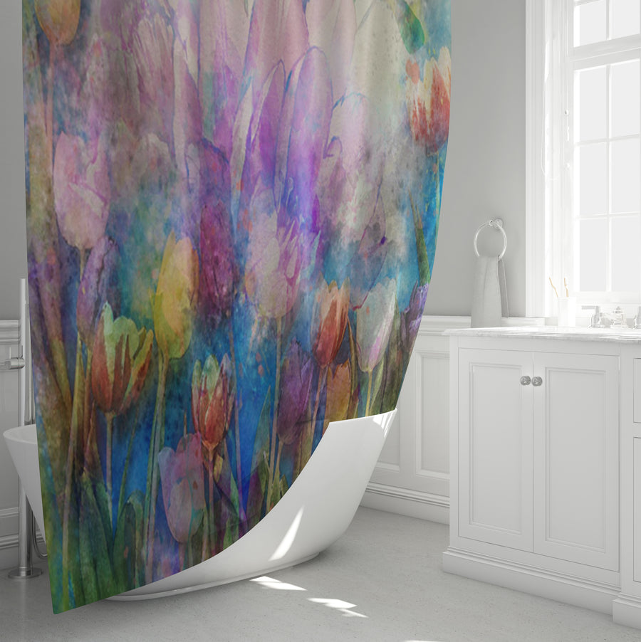 Multicolor Watercolor Garden Floral Pattern Shower Curtain