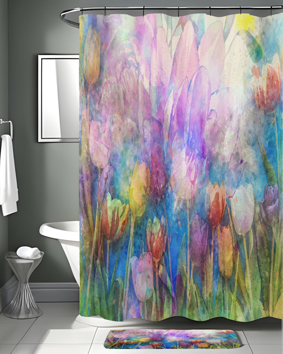 Multicolor Watercolor Garden Floral Pattern Shower Curtain