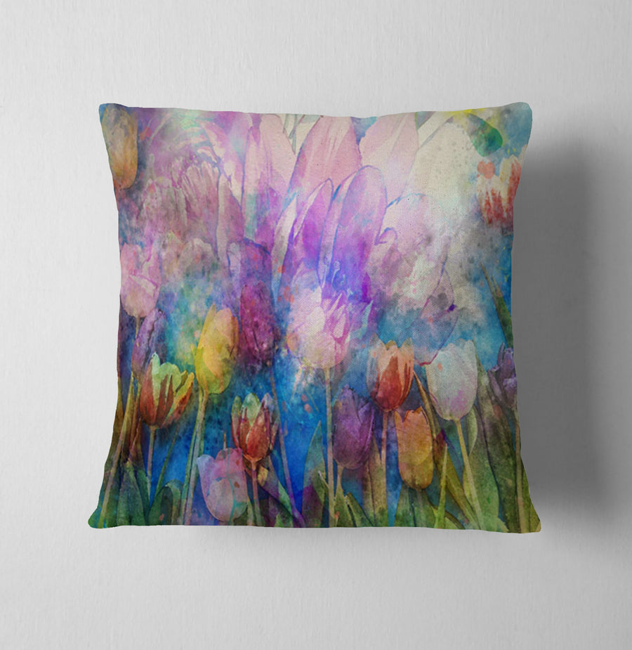 Multicolor Watercolor Garden Floral Pattern Throw Pillow Cover