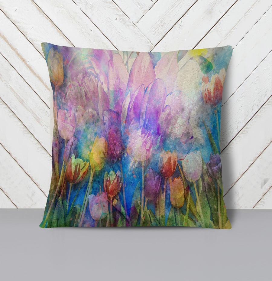Multicolor Watercolor Garden Floral Pattern Throw Pillow Cover