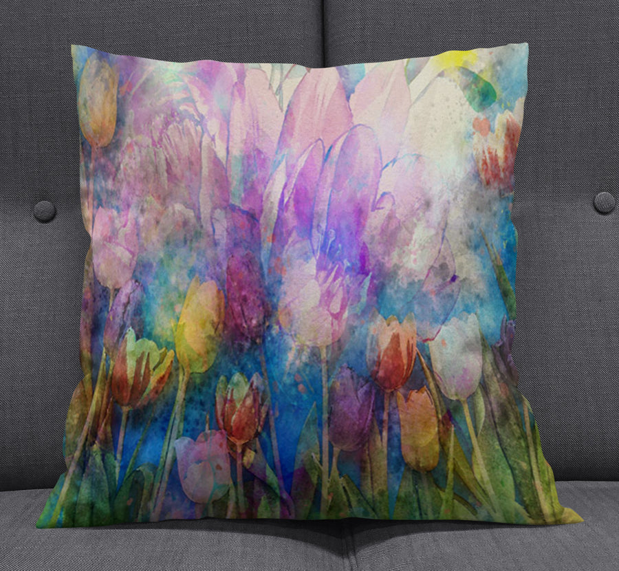 Multicolor Watercolor Garden Floral Pattern Throw Pillow Cover