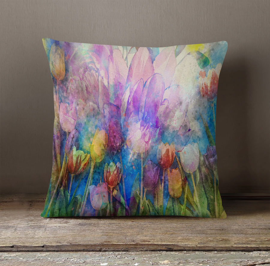 Multicolor Watercolor Garden Floral Pattern Throw Pillow Cover