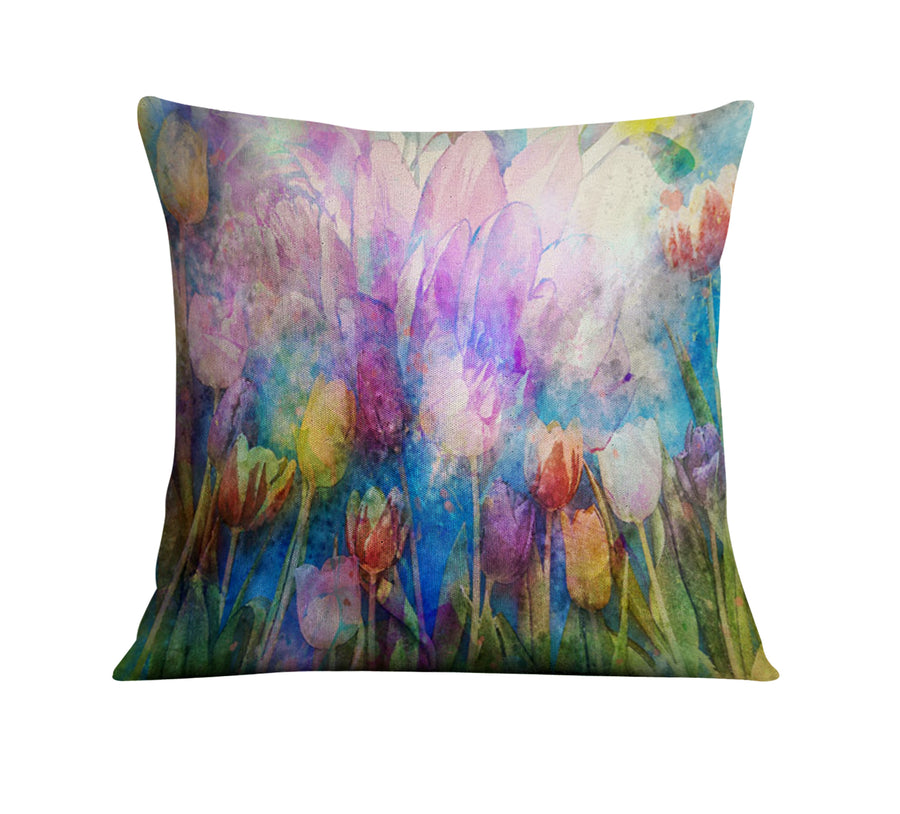 Multicolor Watercolor Garden Floral Pattern Throw Pillow Cover