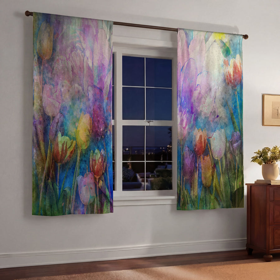 Multicolor Watercolor Garden Floral Pattern Window Curtains