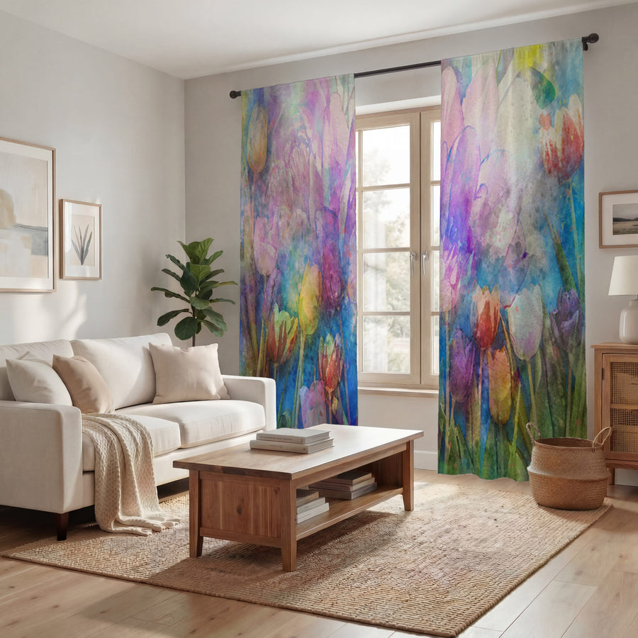 Multicolor Watercolor Garden Floral Pattern Window Curtains