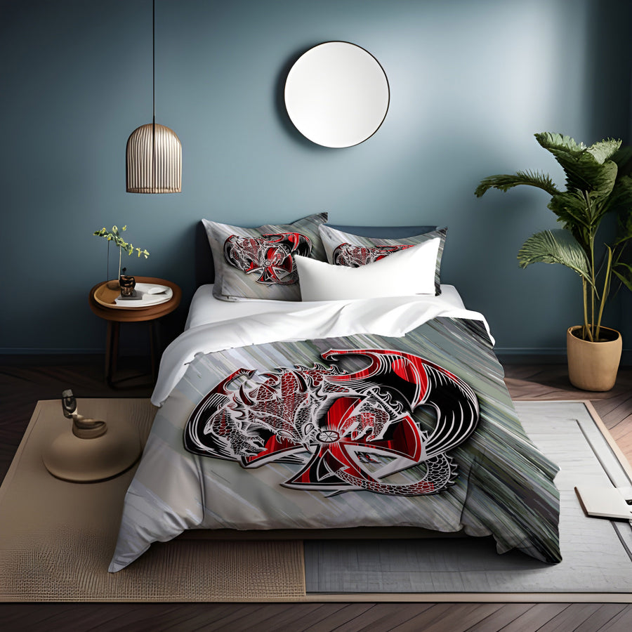 Red Dragon Emblem Fantasy Artwork Duvet Cover